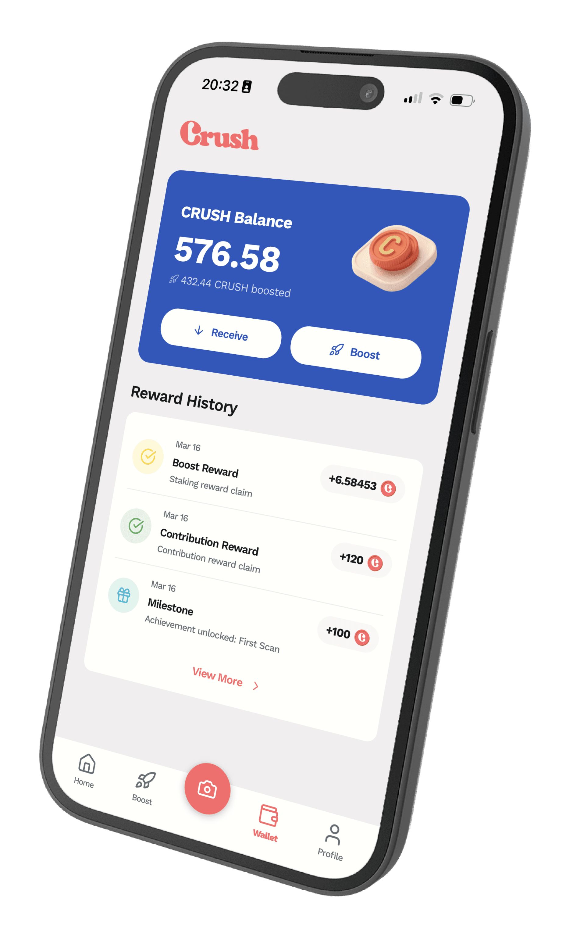 Crush Rewards reward history screen